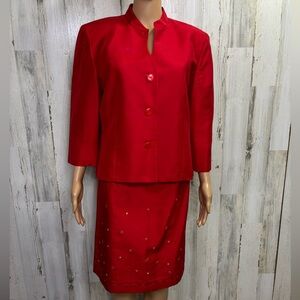 Travis Ayers Vintage 90’s Vibrant Red Two-Piece Silk Pencil Skirt Set